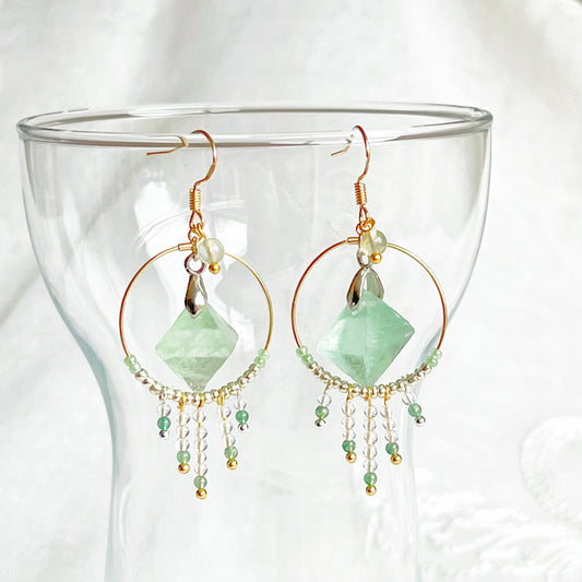 Octahedral Fluorite Stone in Hoop Earrings-Ninaouity