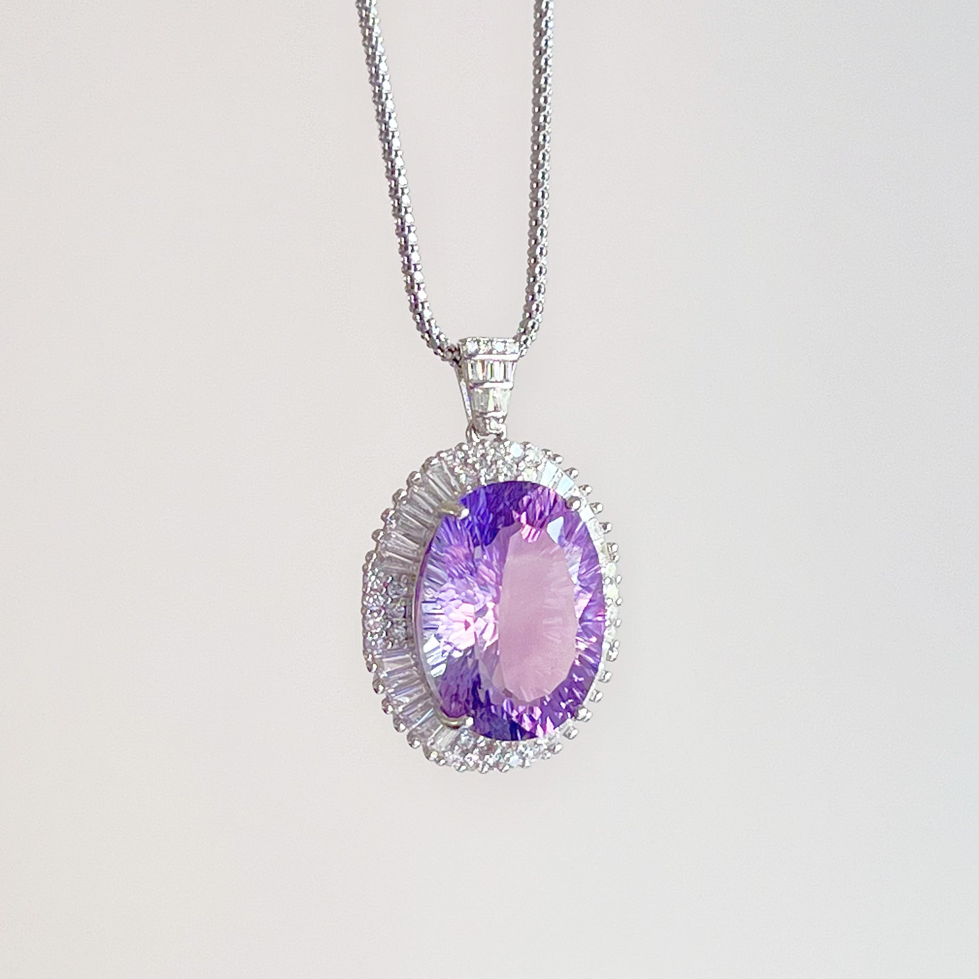 Amethyst Oval Cut Statement Necklace-Ninaouity