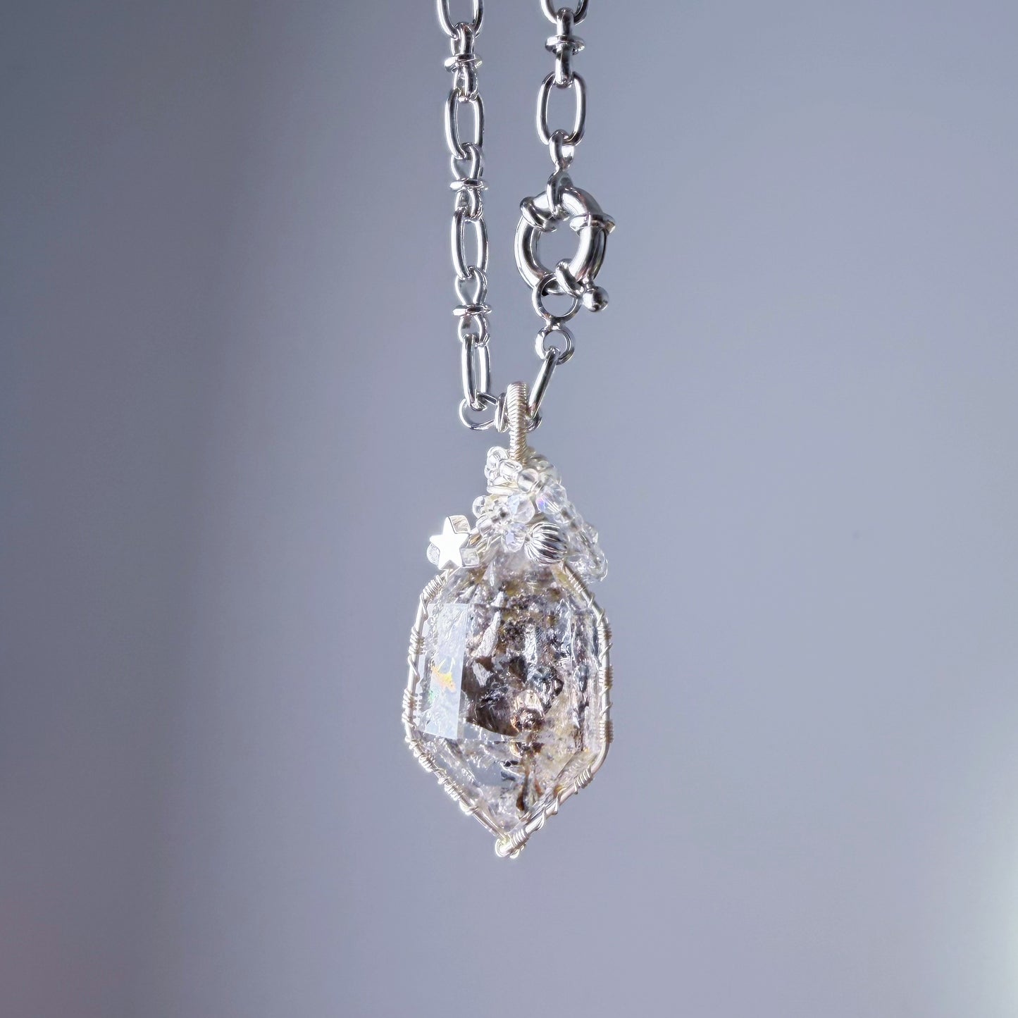 Quartzberry - Natural Giant Herkimer Diamond Natural Crystal Wire Wrapped Necklace - One-of-a-kind