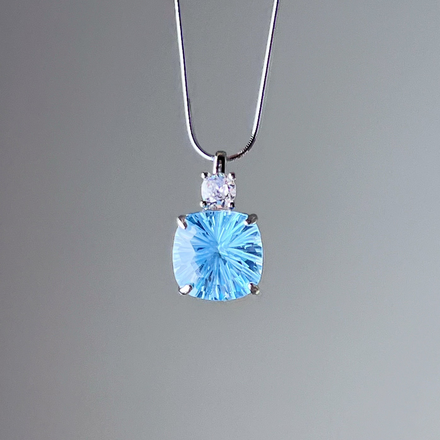 Swiss Blue Topaz Square Cut Natural Gemstone Statement Necklace-Ninaouity