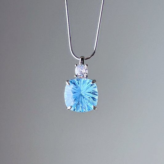 Swiss Blue Topaz Square Cut Natural Gemstone Statement Necklace