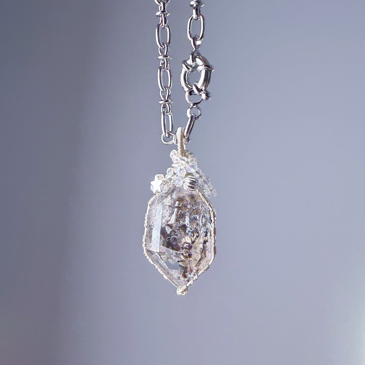 Quartzberry - Natural Giant Herkimer Diamond Natural Crystal Wire Wrapped Necklace - One-of-a-kind