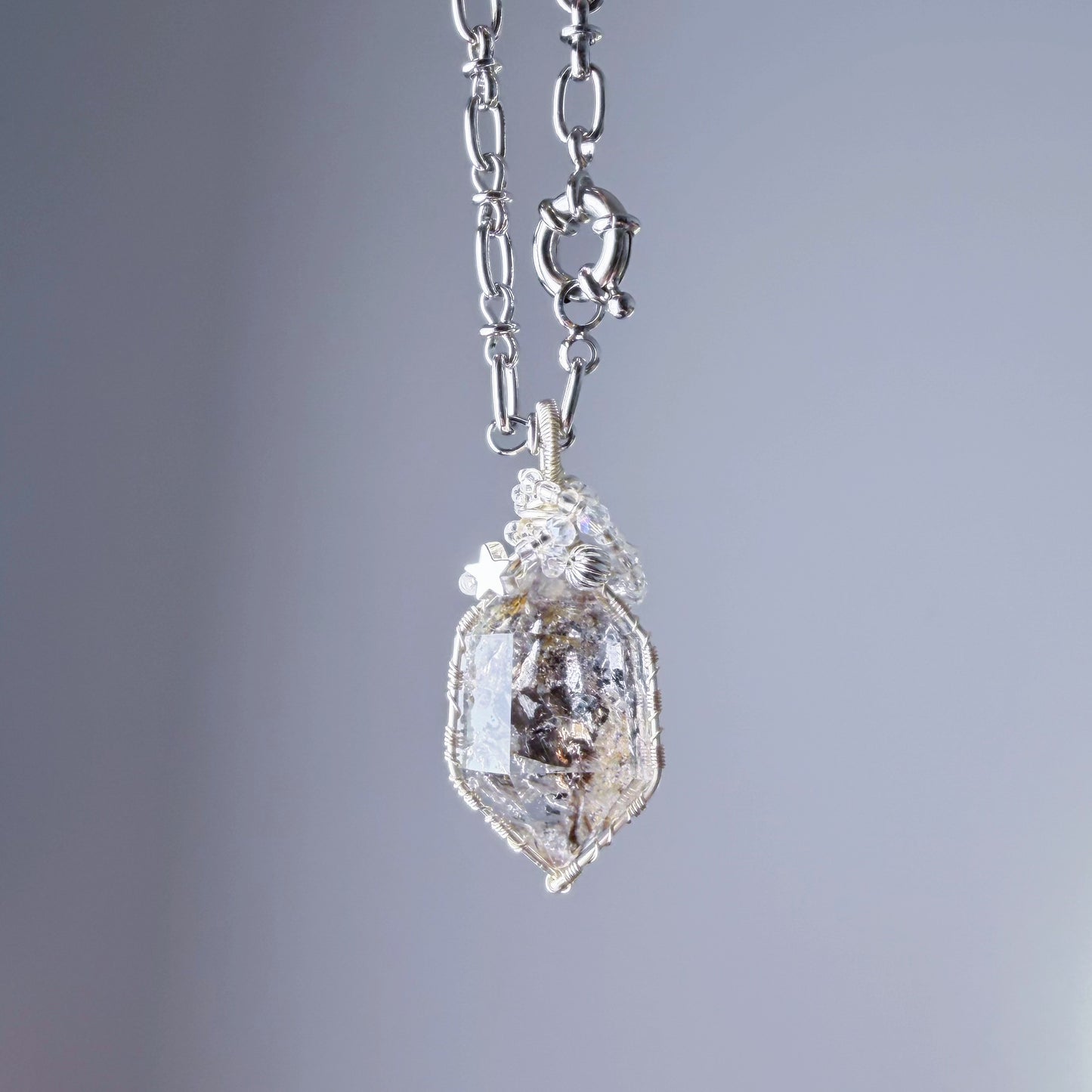 Quartzberry - Natural Giant Herkimer Diamond Natural Crystal Wire Wrapped Necklace - One-of-a-kind