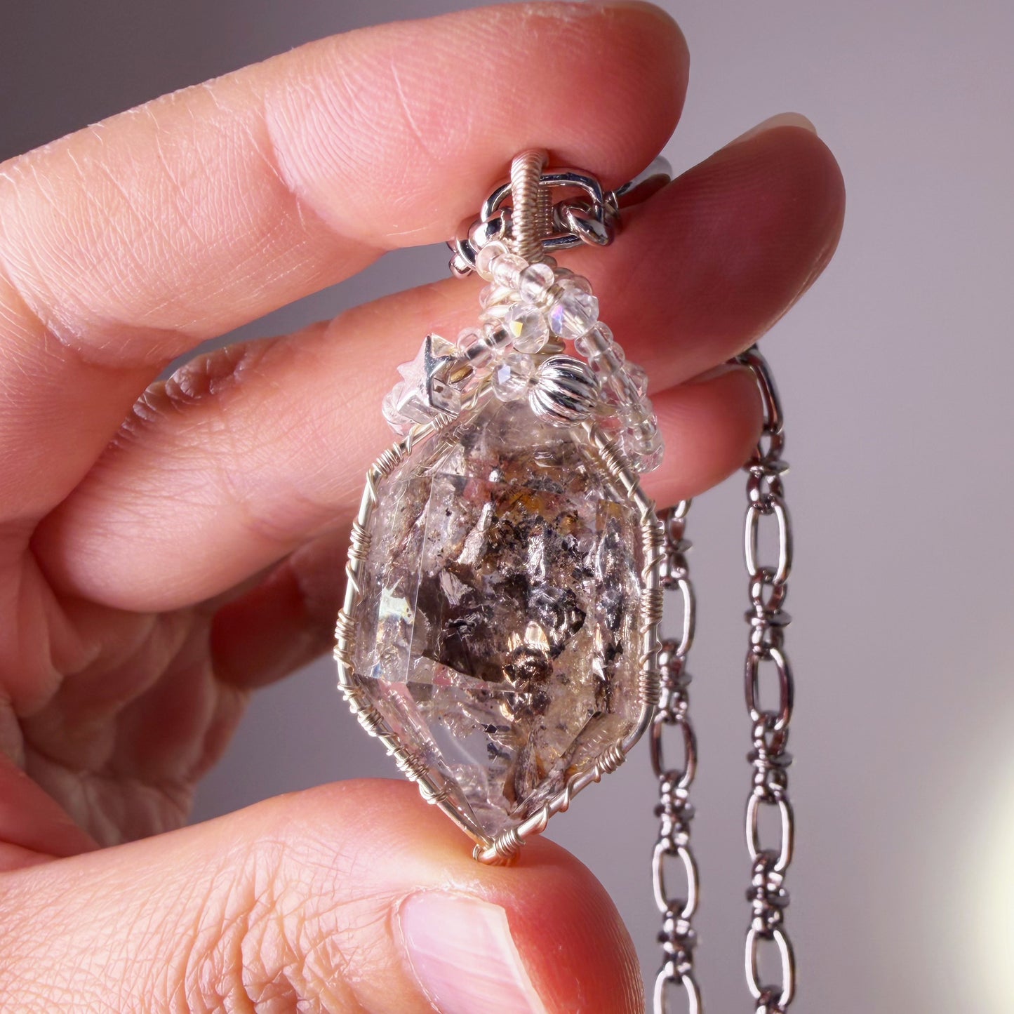 Quartzberry - Natural Giant Herkimer Diamond Natural Crystal Wire Wrapped Necklace - One-of-a-kind