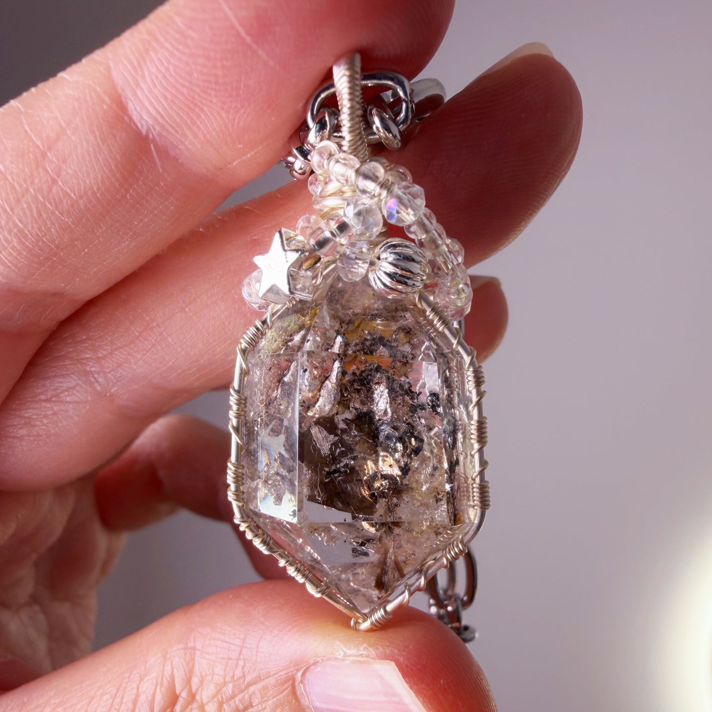 Quartzberry - Natural Giant Herkimer Diamond Natural Crystal Wire Wrapped Necklace - One-of-a-kind
