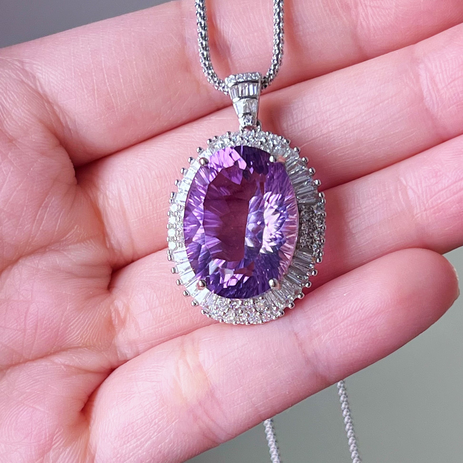 Amethyst Oval Cut Statement Necklace-Ninaouity