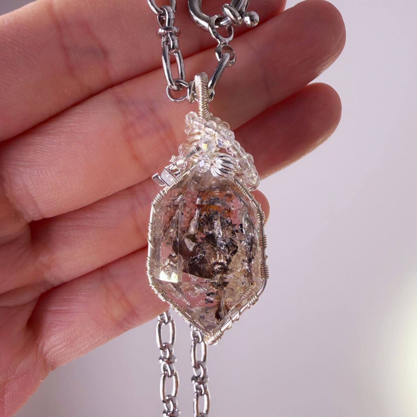 Quartzberry - Natural Giant Herkimer Diamond Natural Crystal Wire Wrapped Necklace - One-of-a-kind