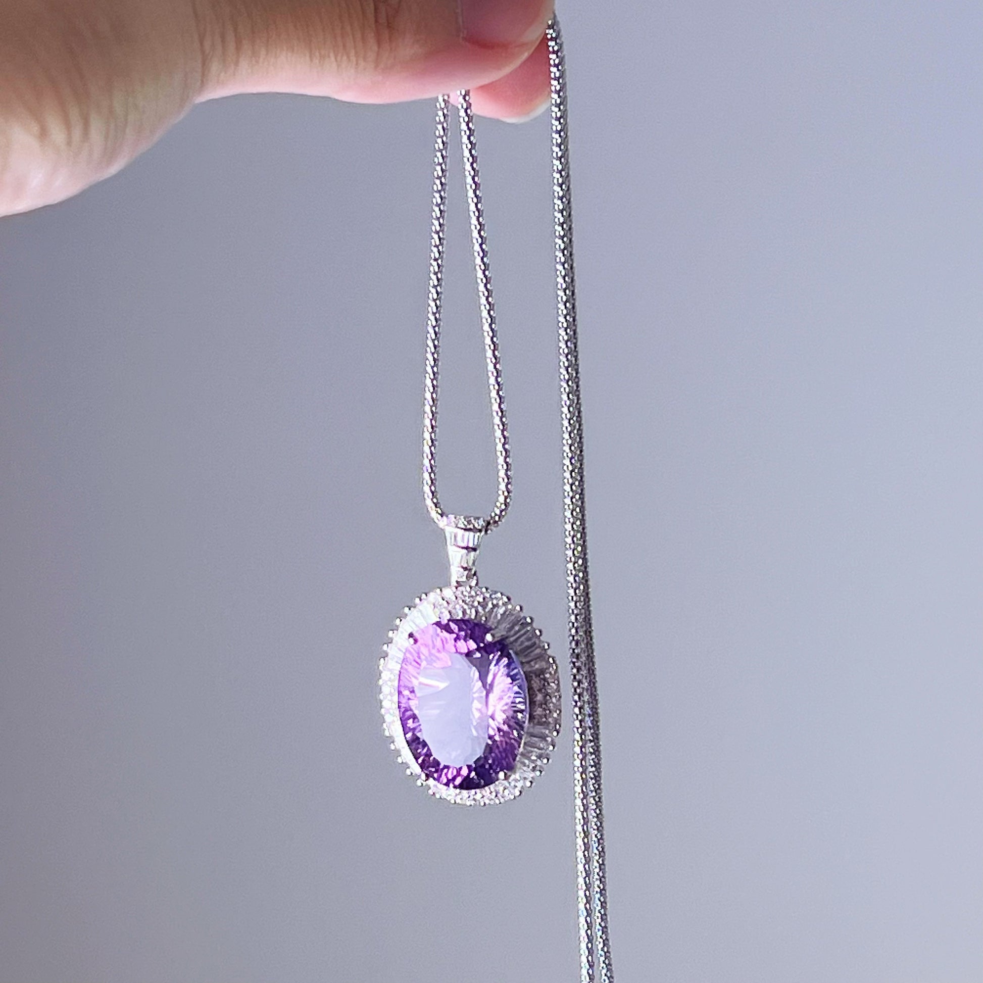 Amethyst Oval Cut Statement Necklace-Ninaouity