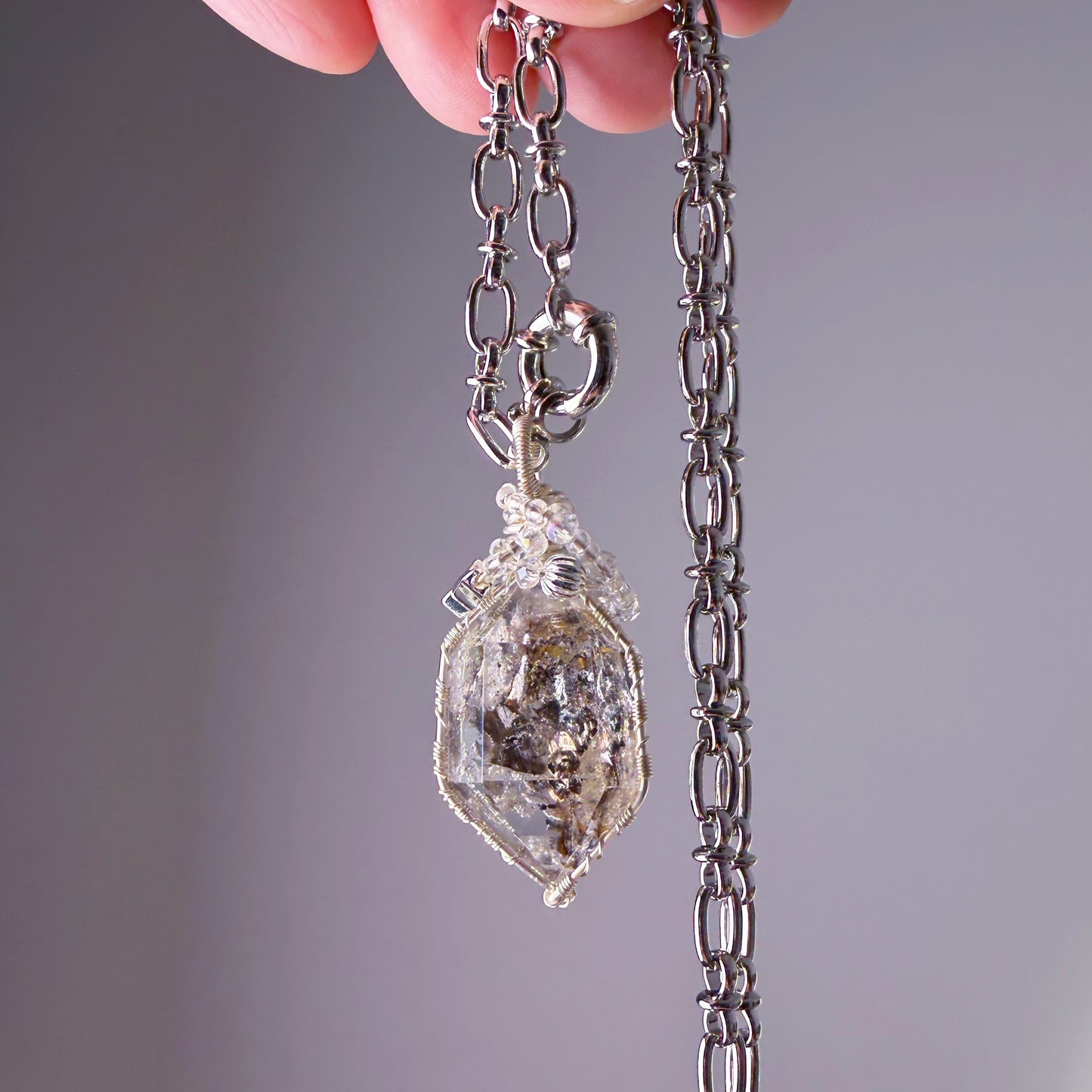 Quartzberry - Natural Giant Herkimer Diamond Natural Crystal Wire Wrapped Necklace - One-of-a-kind