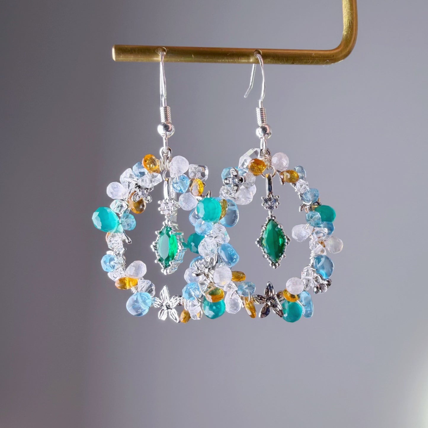 The Treasure Garden Natural Rose Quartz Agate Citrine Crystal Wreath Earrings