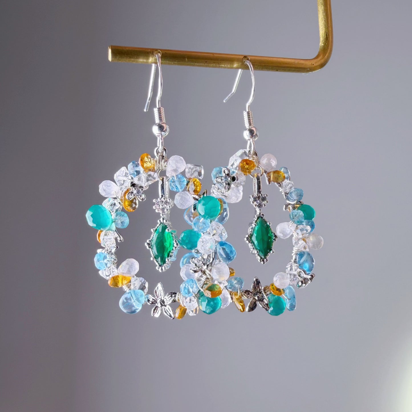 The Treasure Garden Natural Rose Quartz Agate Citrine Crystal Wreath Earrings