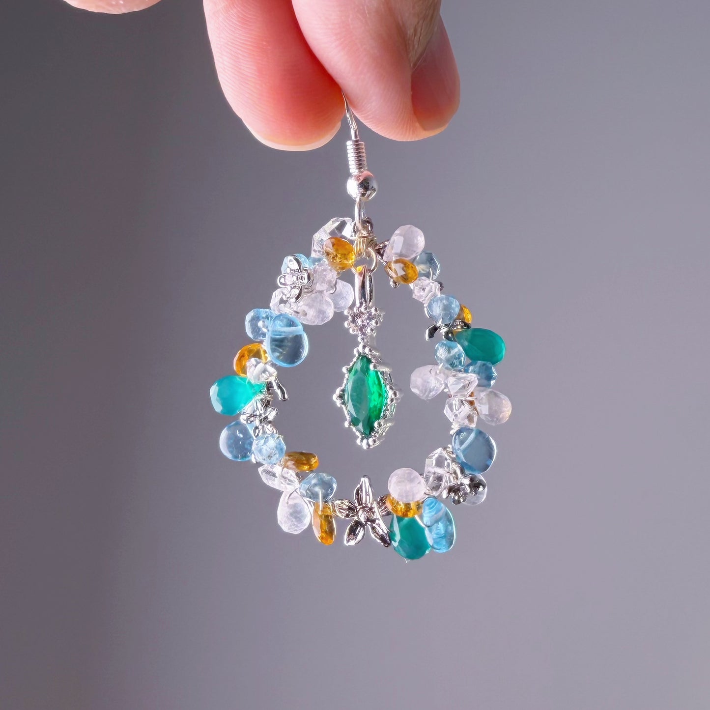 The Treasure Garden Natural Rose Quartz Agate Citrine Crystal Wreath Earrings