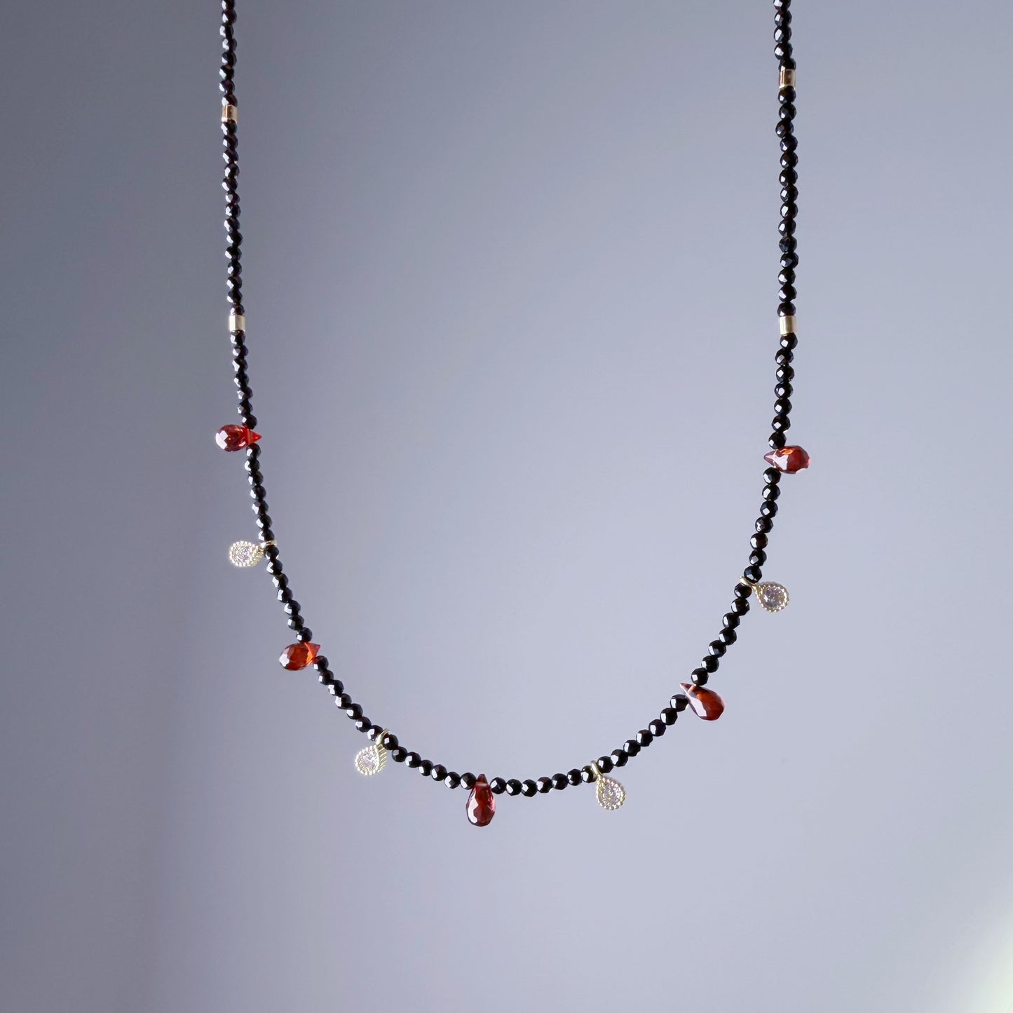Handmade Garnet Teardrop and Black Spinel Crystal Choker Necklace