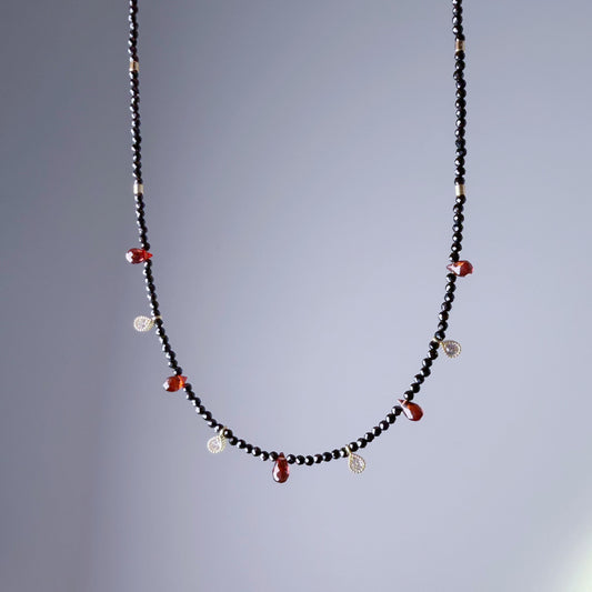 Handmade Garnet Teardrop and Black Spinel Crystal Choker Necklace