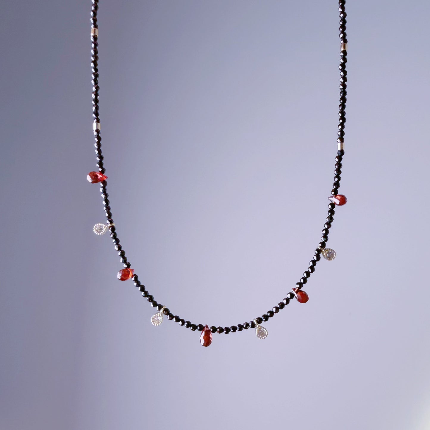 Handmade Garnet Teardrop and Black Spinel Crystal Choker Necklace