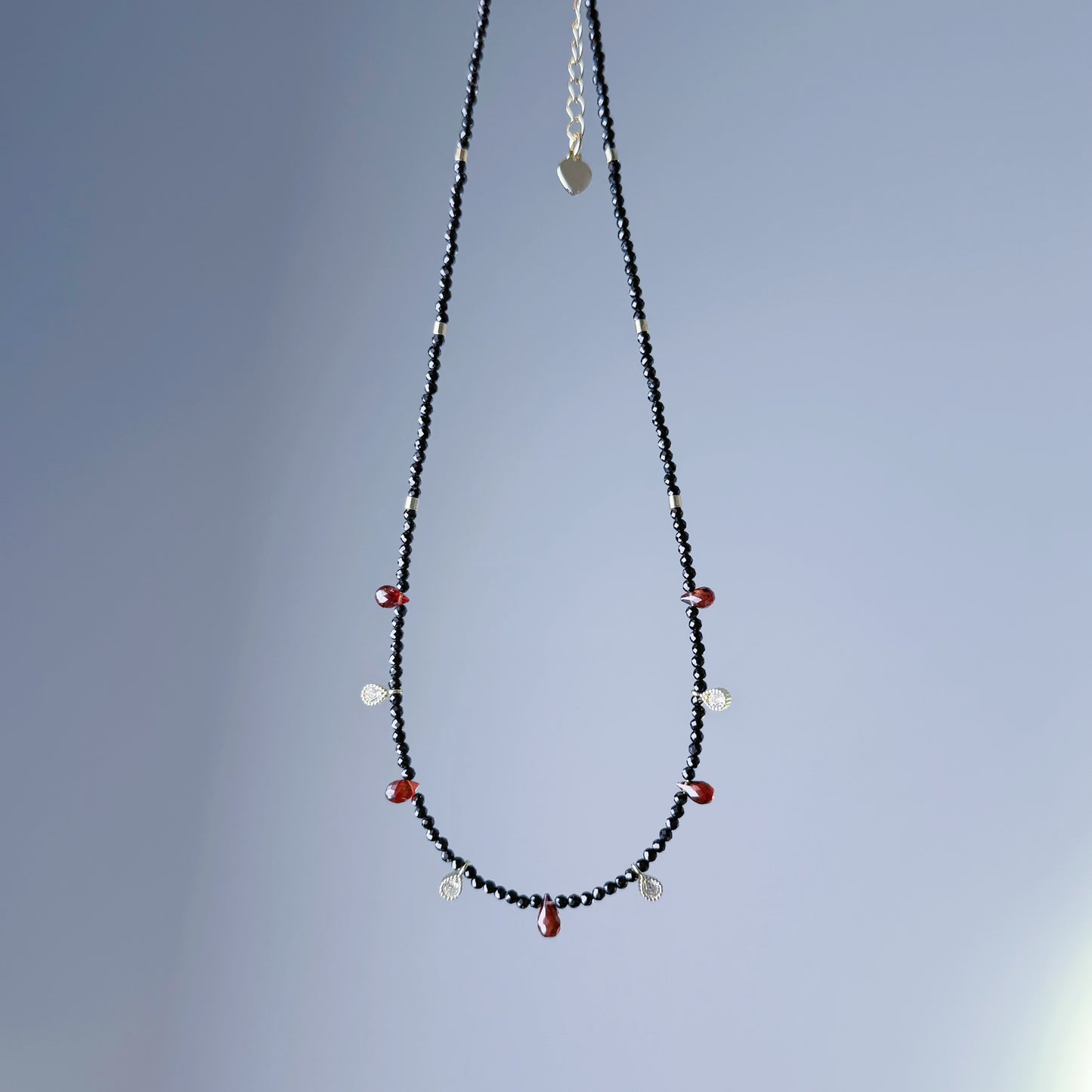 Handmade Garnet Teardrop and Black Spinel Crystal Choker Necklace