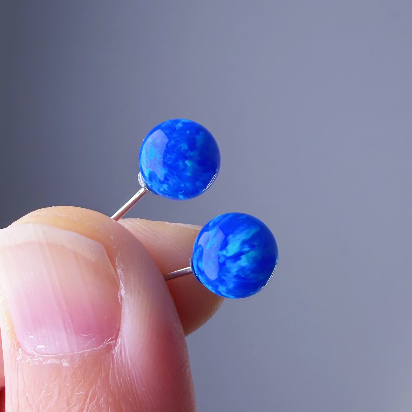 Quartzberry - Lab Grown Blue Opal Stud Earrings