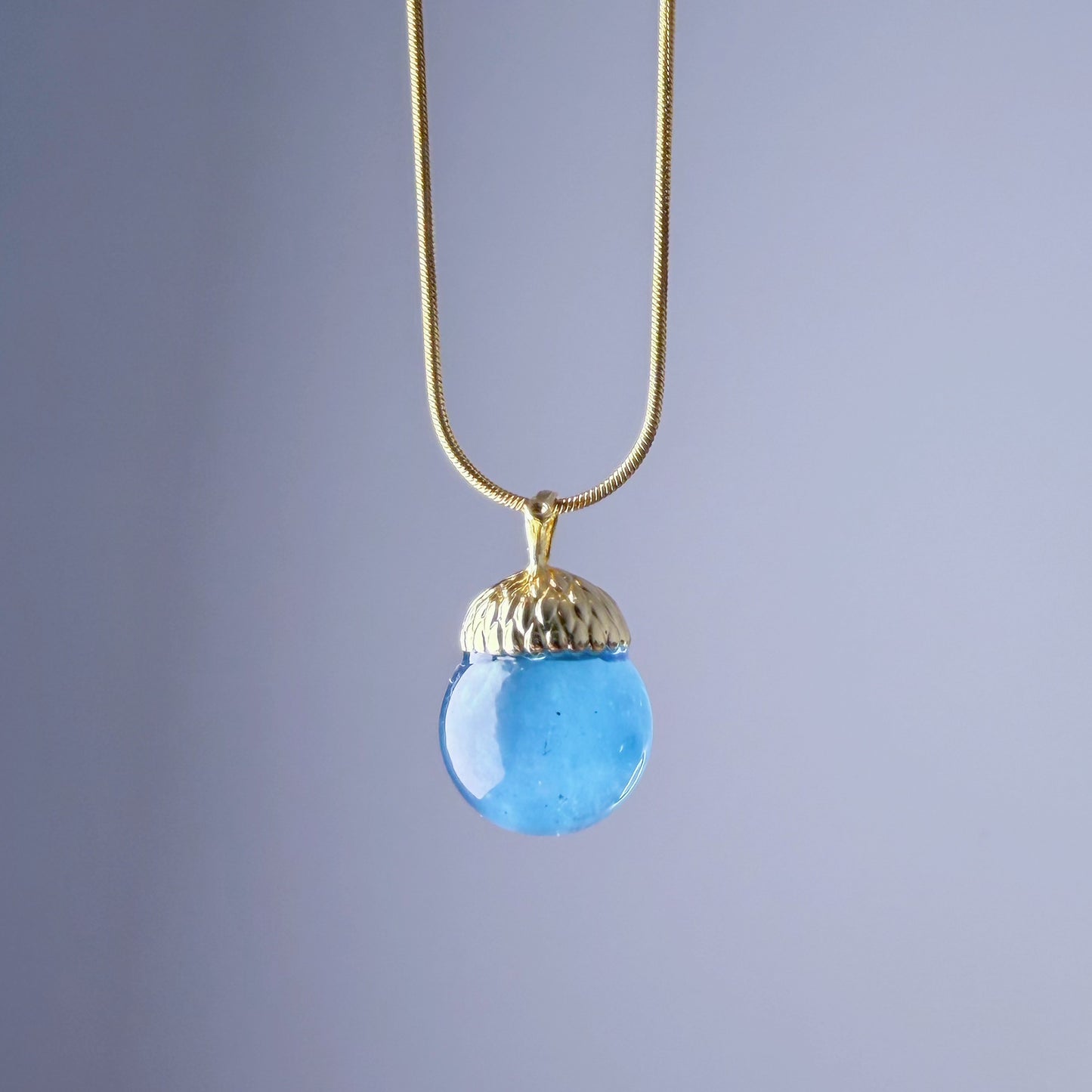 Handmade Natural Aquamarine Globe Acorn Pendant Necklace
