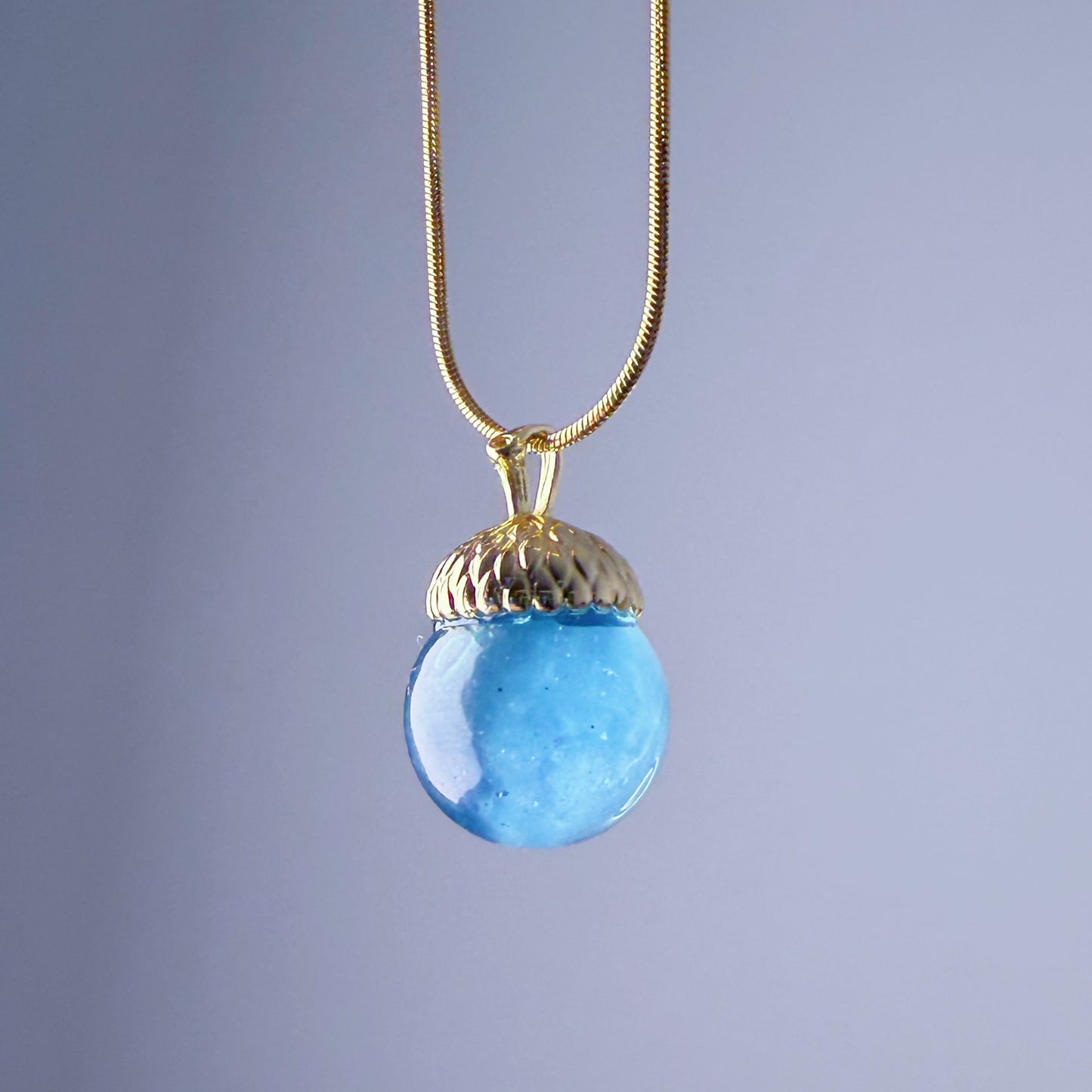 Handmade Natural Aquamarine Globe Acorn Pendant Necklace