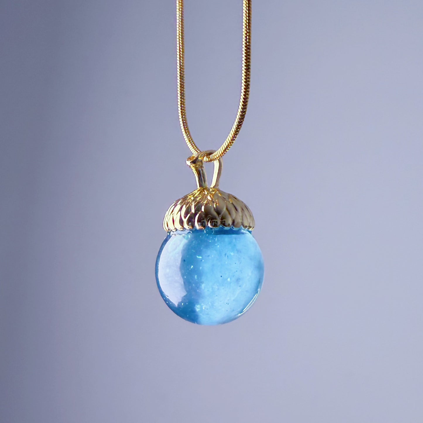 Handmade Natural Aquamarine Globe Acorn Pendant Necklace