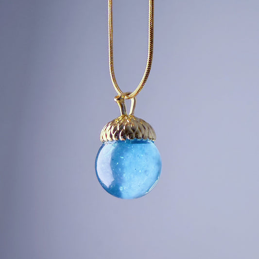 Handmade Natural Aquamarine Globe Acorn Pendant Necklace