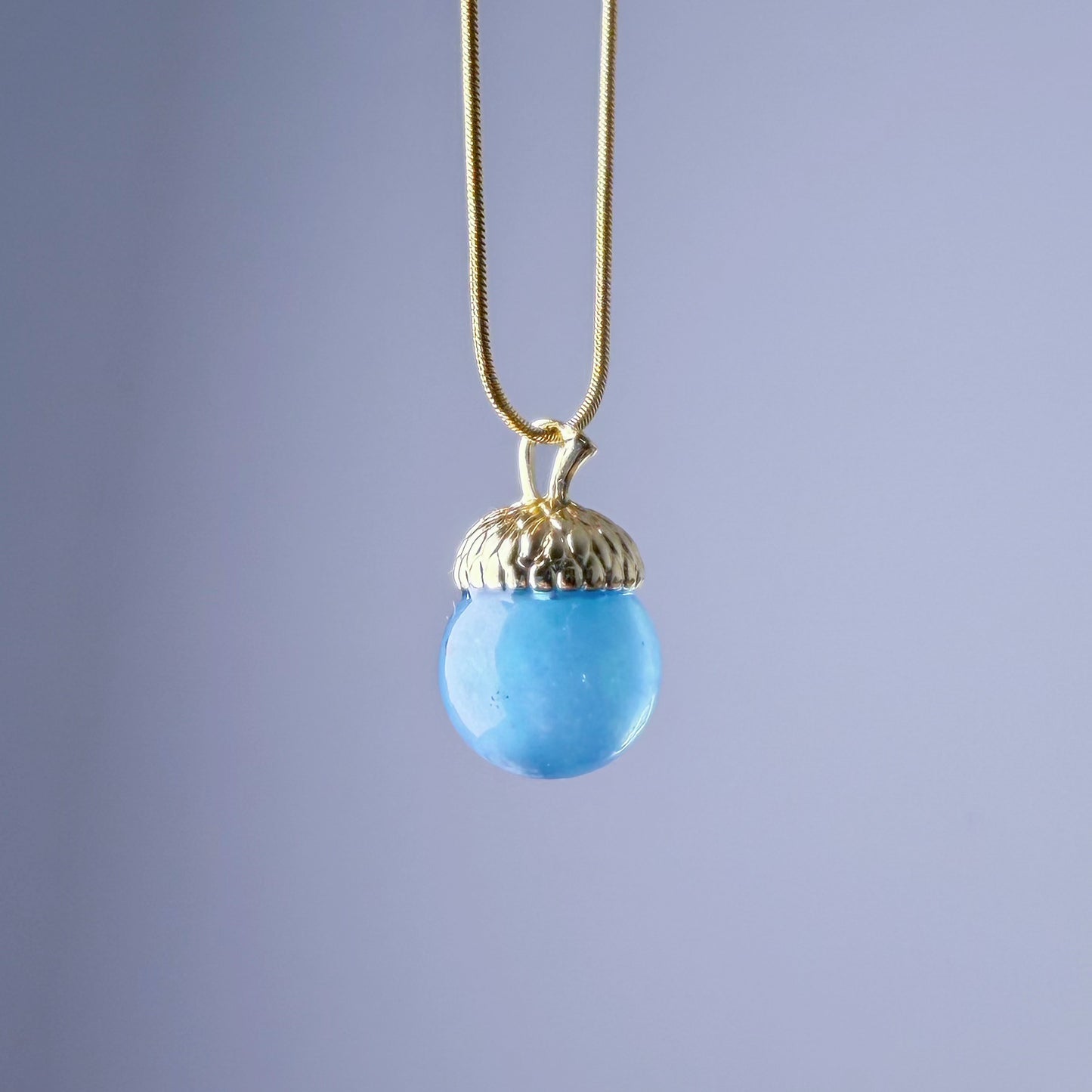 Handmade Natural Aquamarine Globe Acorn Pendant Necklace