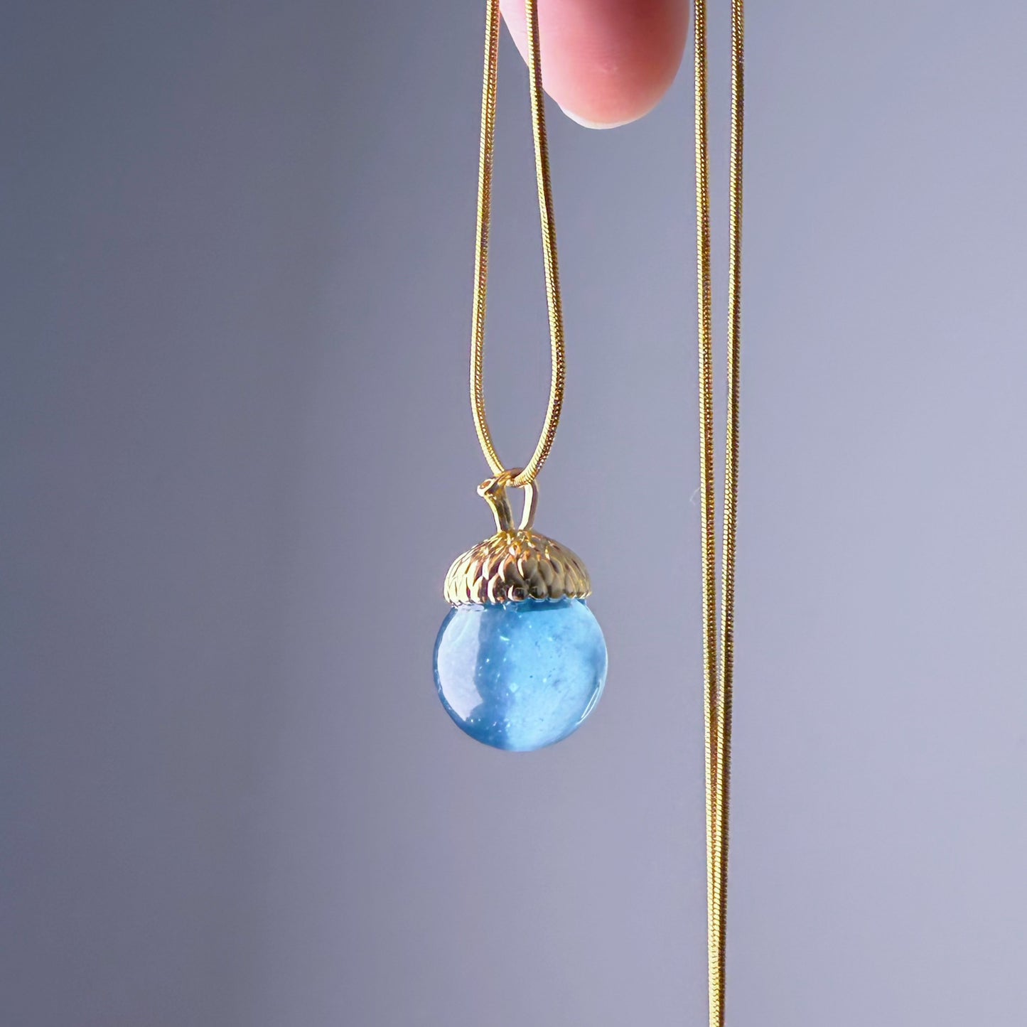 Handmade Natural Aquamarine Globe Acorn Pendant Necklace