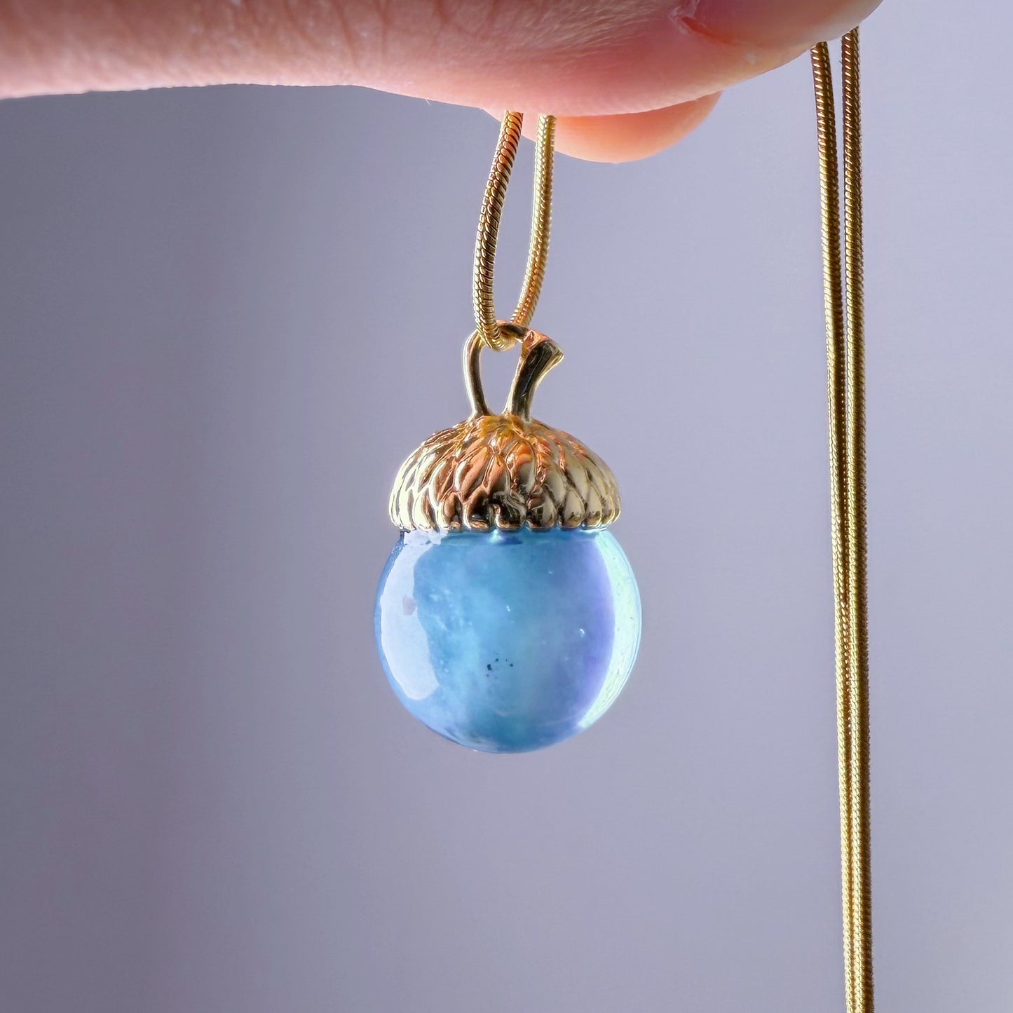 Handmade Natural Aquamarine Globe Acorn Pendant Necklace