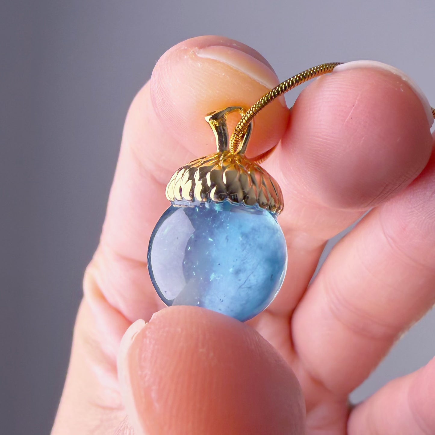 Handmade Natural Aquamarine Globe Acorn Pendant Necklace