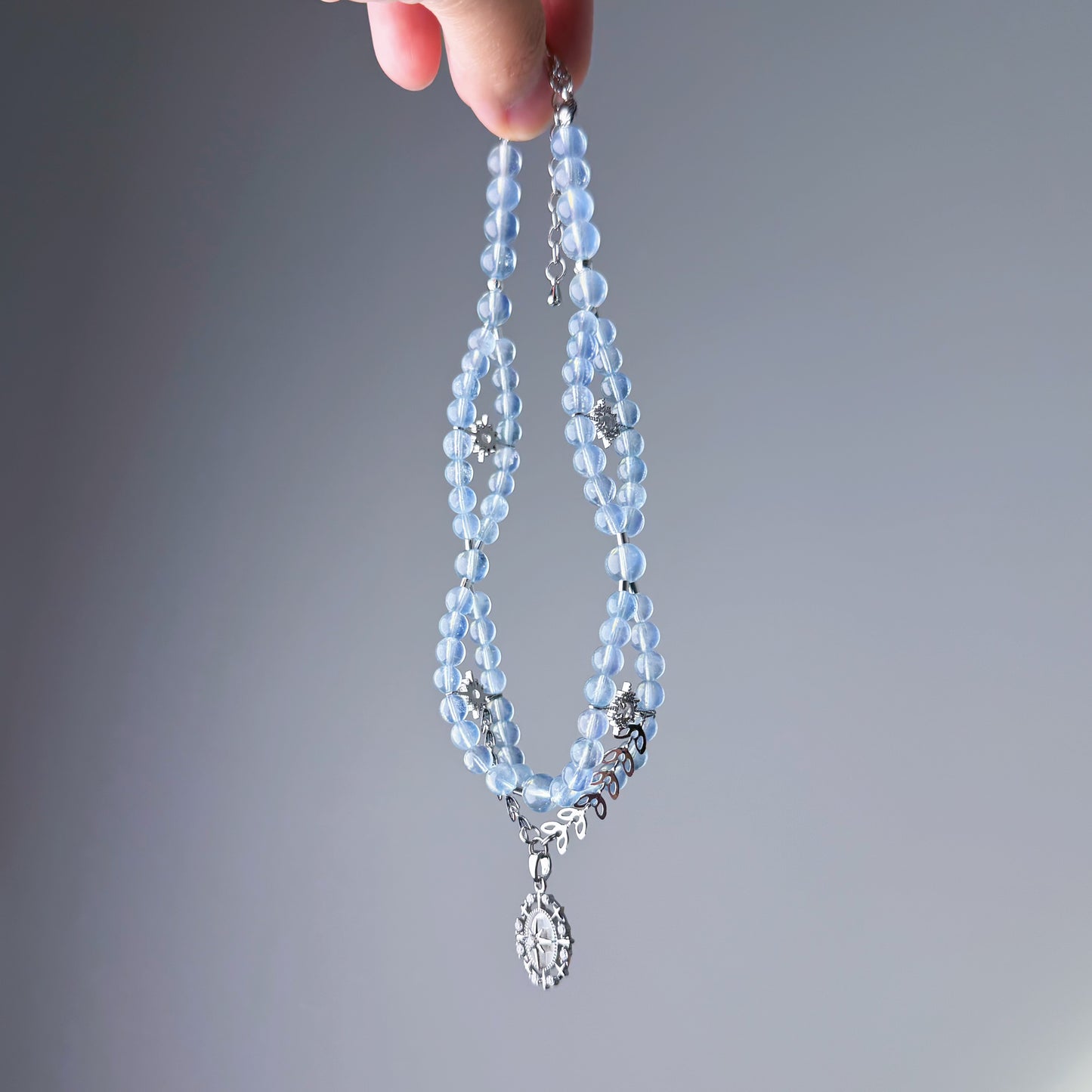 Handmade Aquamarine Crystal Pendant Choker Necklace