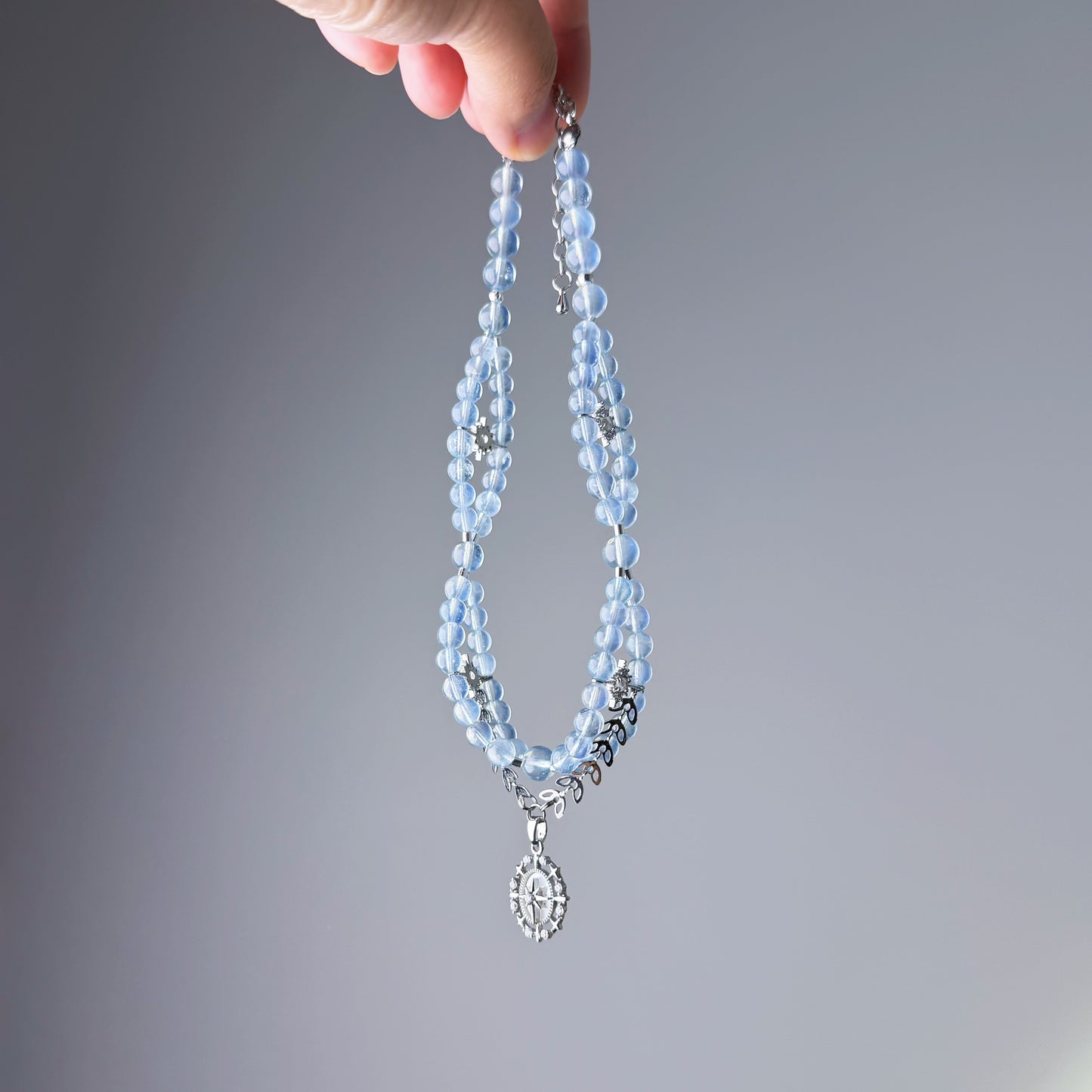Handmade Aquamarine Crystal Pendant Choker Necklace