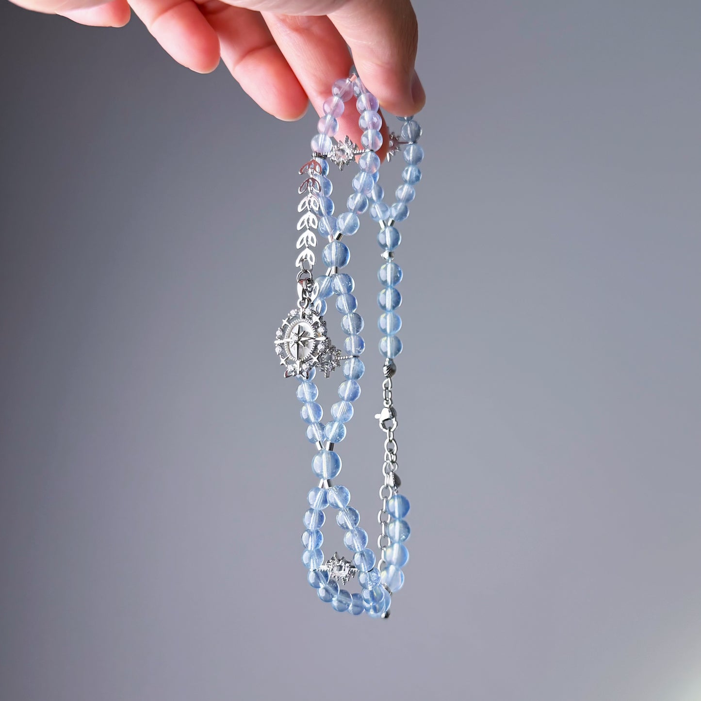 Handmade Aquamarine Crystal Pendant Choker Necklace