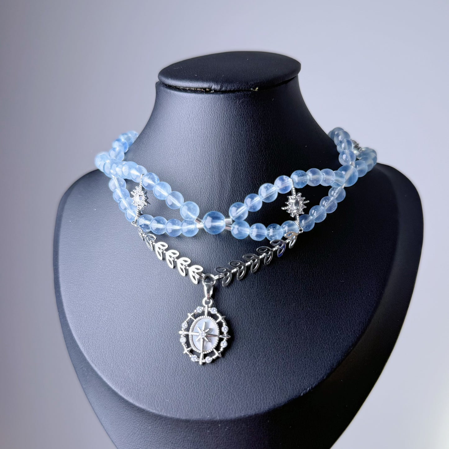 Handmade Aquamarine Crystal Pendant Choker Necklace
