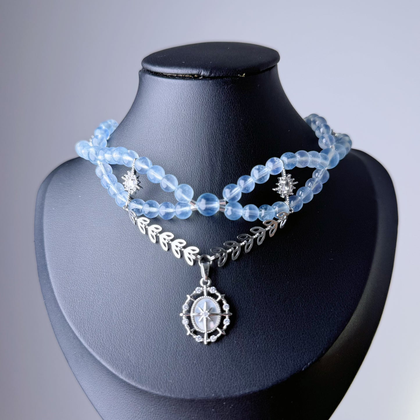 Handmade Aquamarine Crystal Pendant Choker Necklace