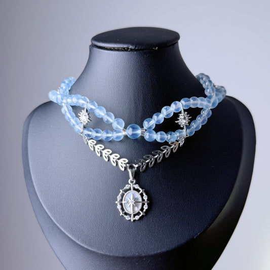 Handmade Aquamarine Crystal Pendant Choker Necklace