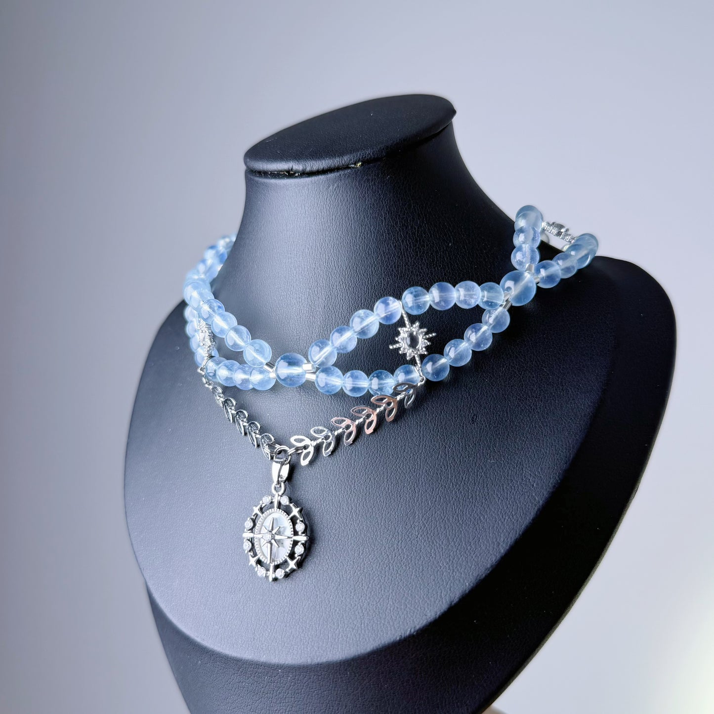 Handmade Aquamarine Crystal Pendant Choker Necklace