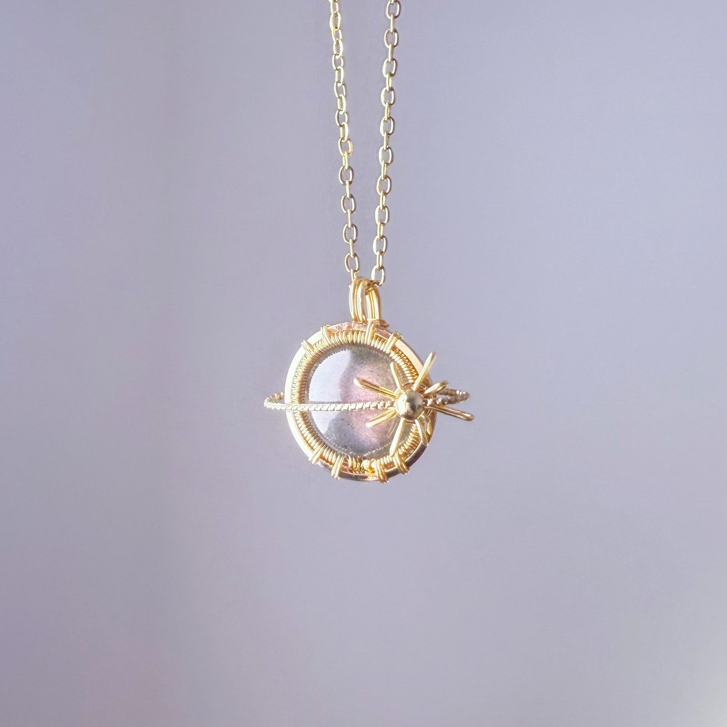 Planet - Natural Purple Labradorite Planet Gold Wire Wrapped Necklace
