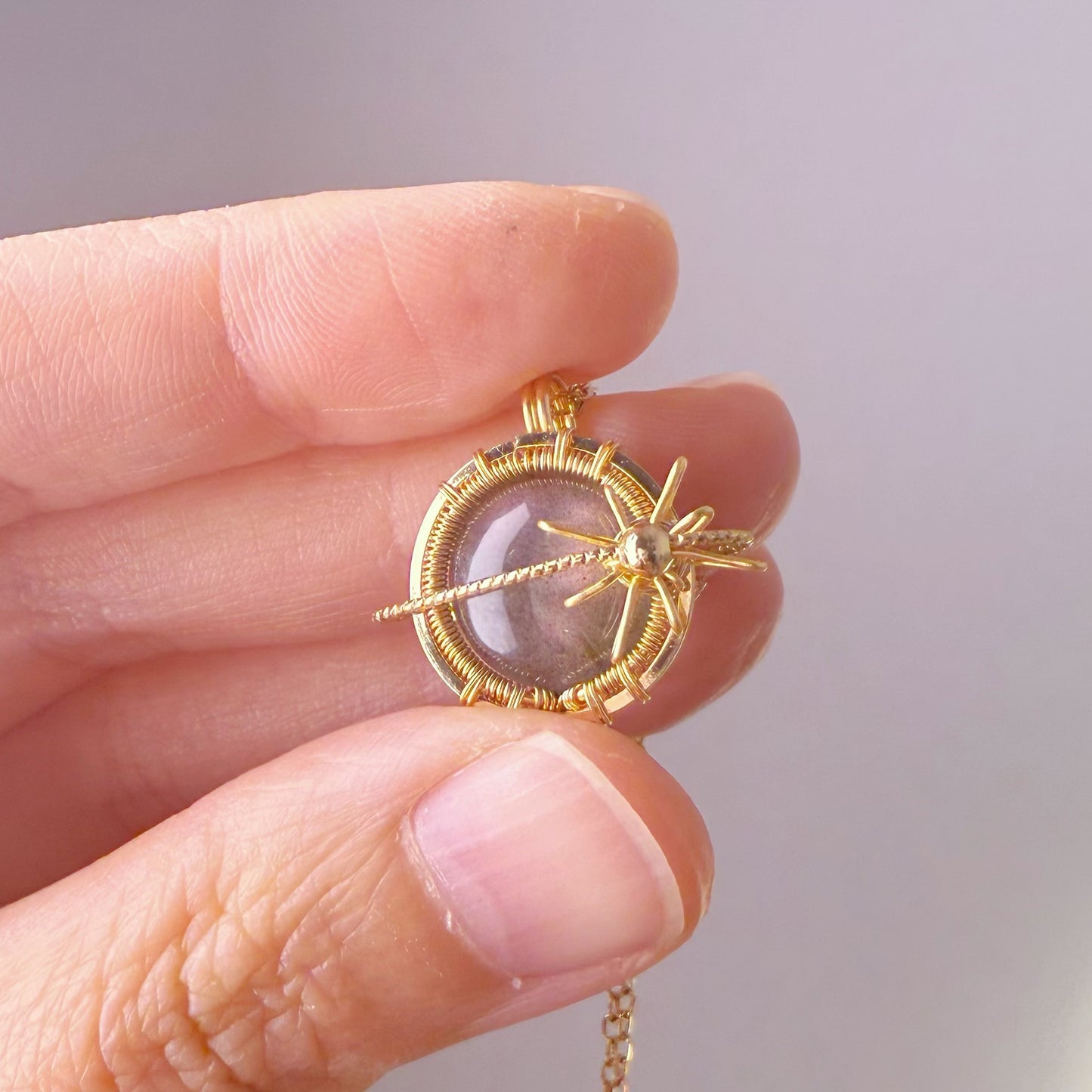 Planet - Natural Purple Labradorite Planet Gold Wire Wrapped Necklace