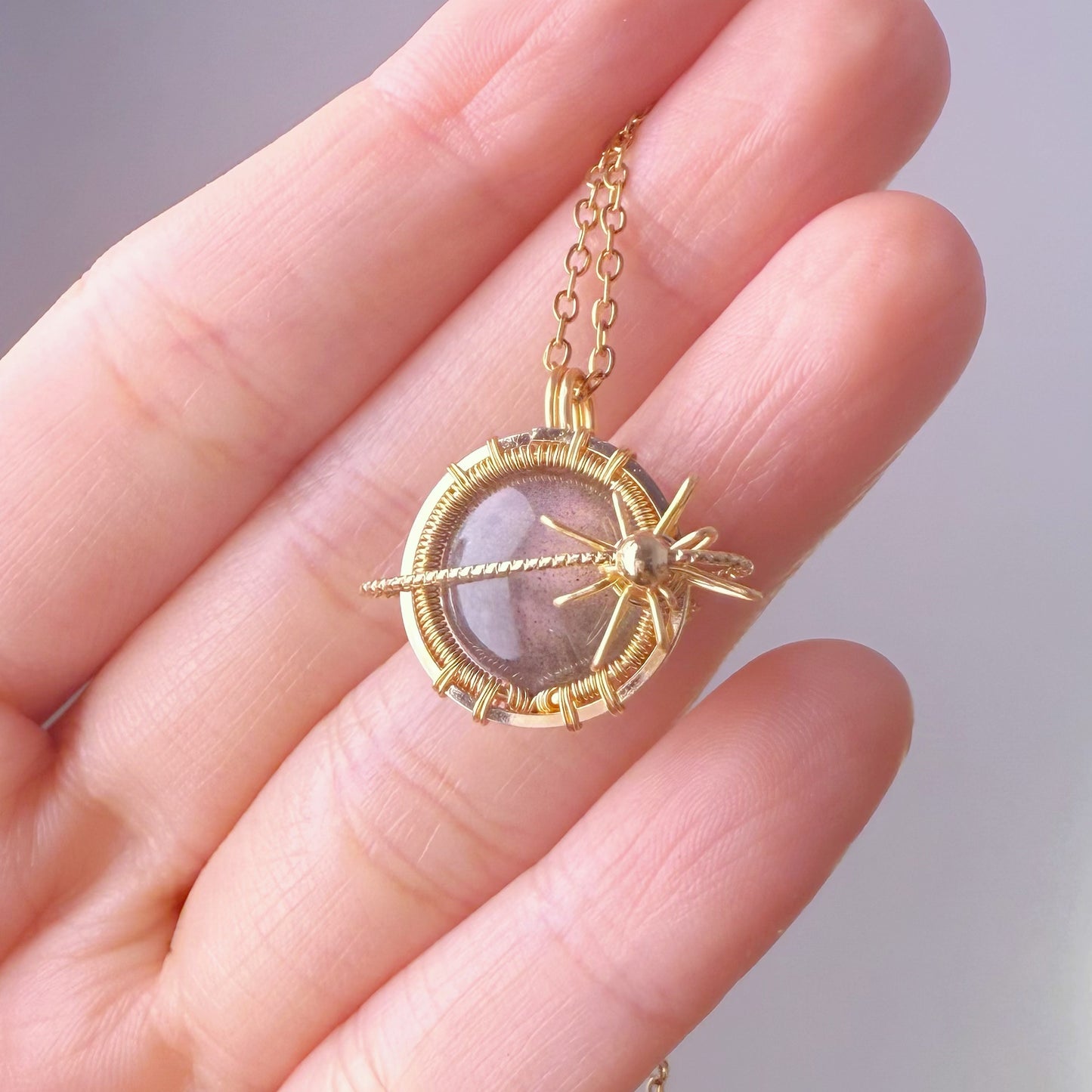 Planet - Natural Purple Labradorite Planet Gold Wire Wrapped Necklace