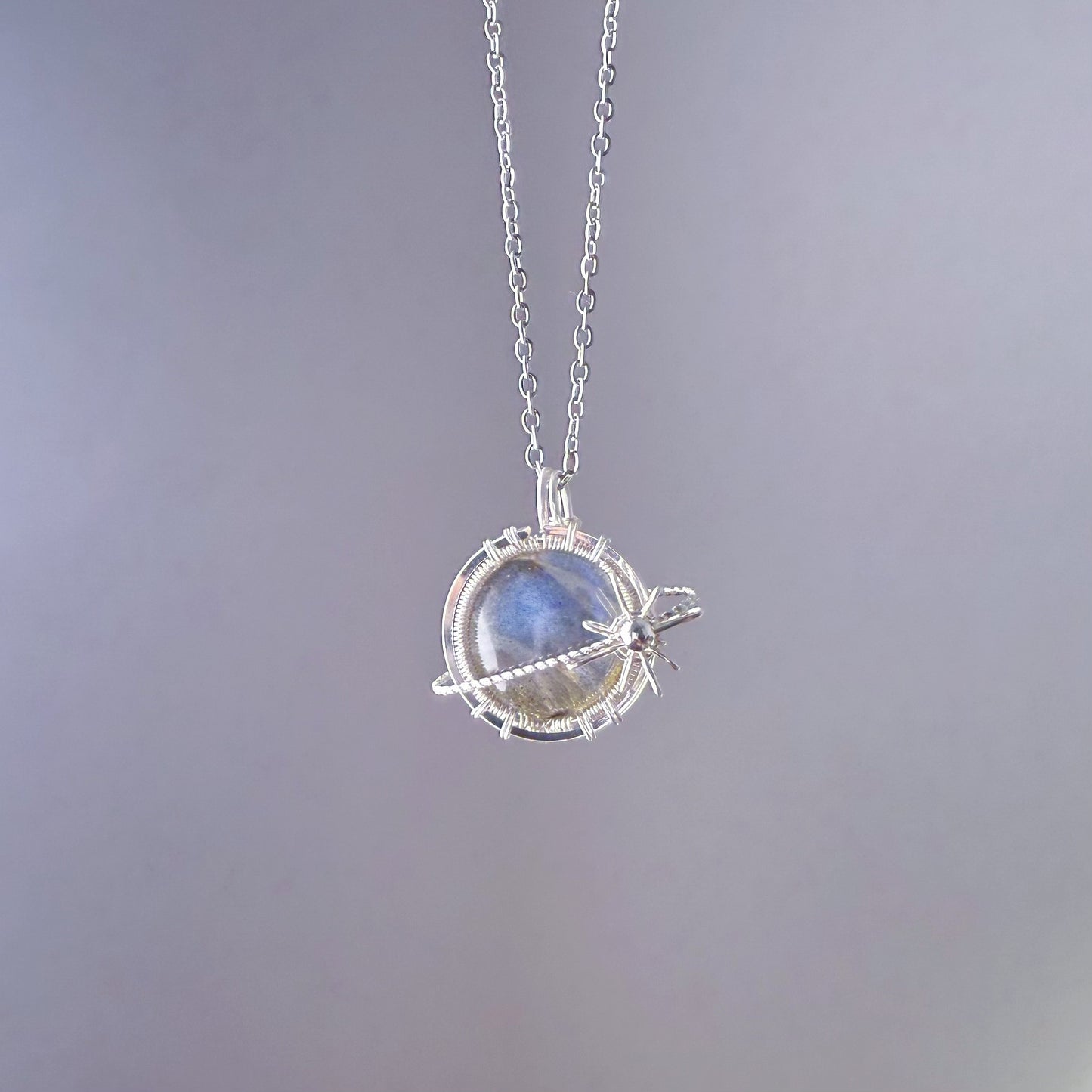 Planet - Natural Labradorite Planet Wire Wrapped Necklace