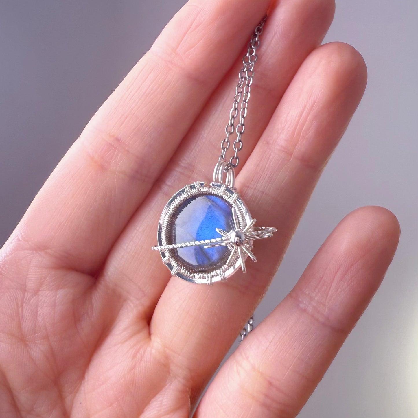 Planet - Natural Labradorite Planet Wire Wrapped Necklace