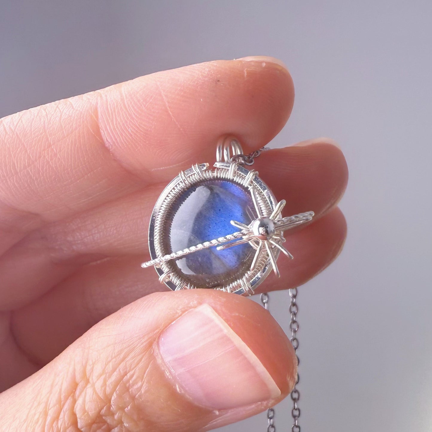 Planet - Natural Labradorite Planet Wire Wrapped Necklace