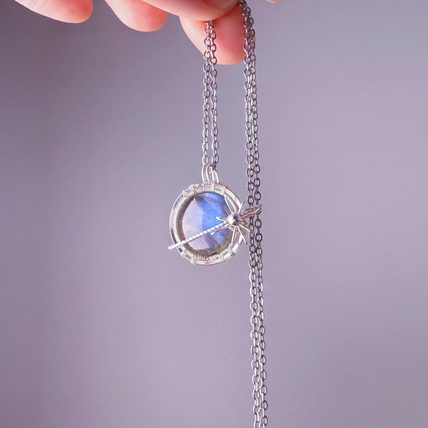 Planet - Natural Labradorite Planet Wire Wrapped Necklace