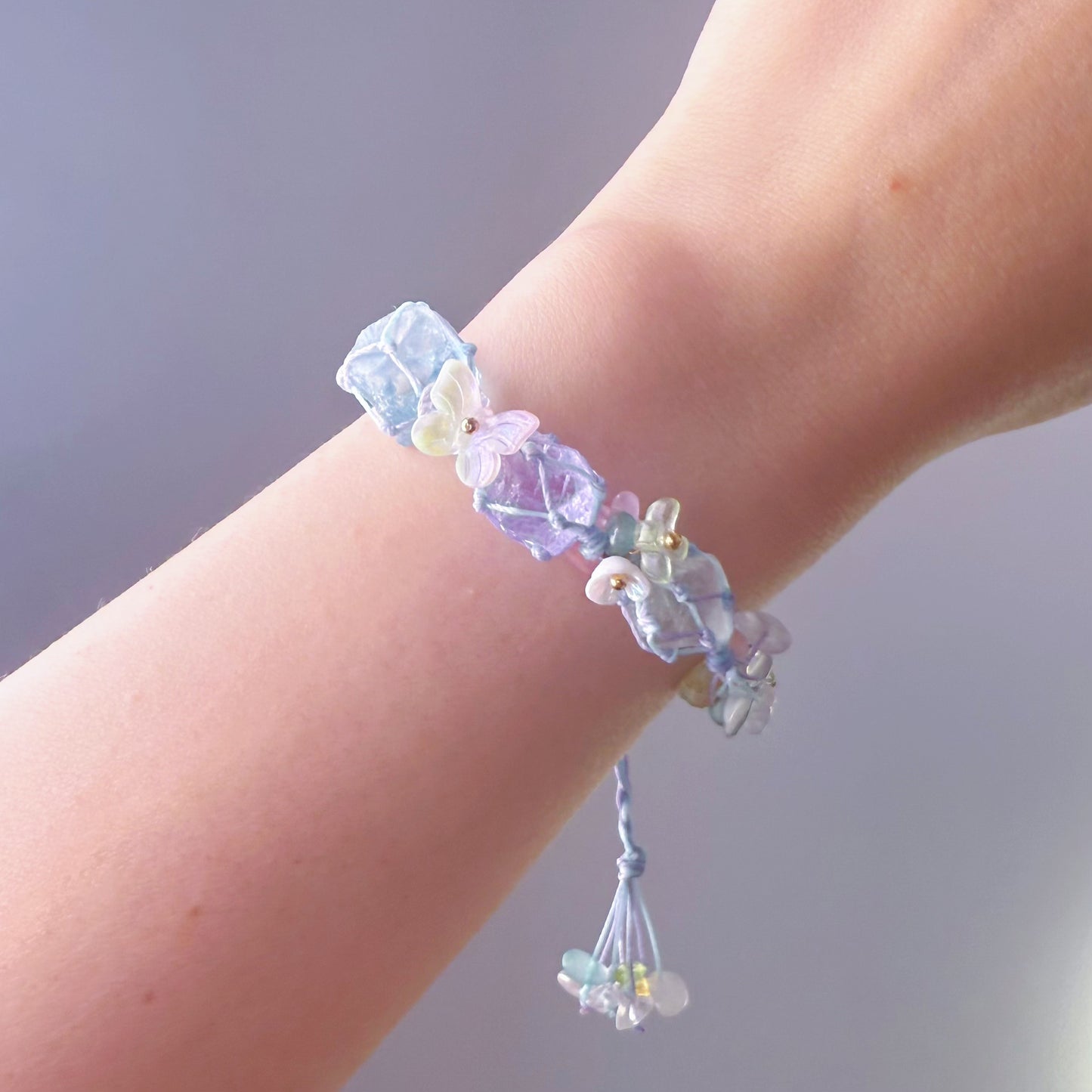 Quartzberry - Throat and Crown Chakra Aquamarine Amethyst Blue Macrame Bracelet
