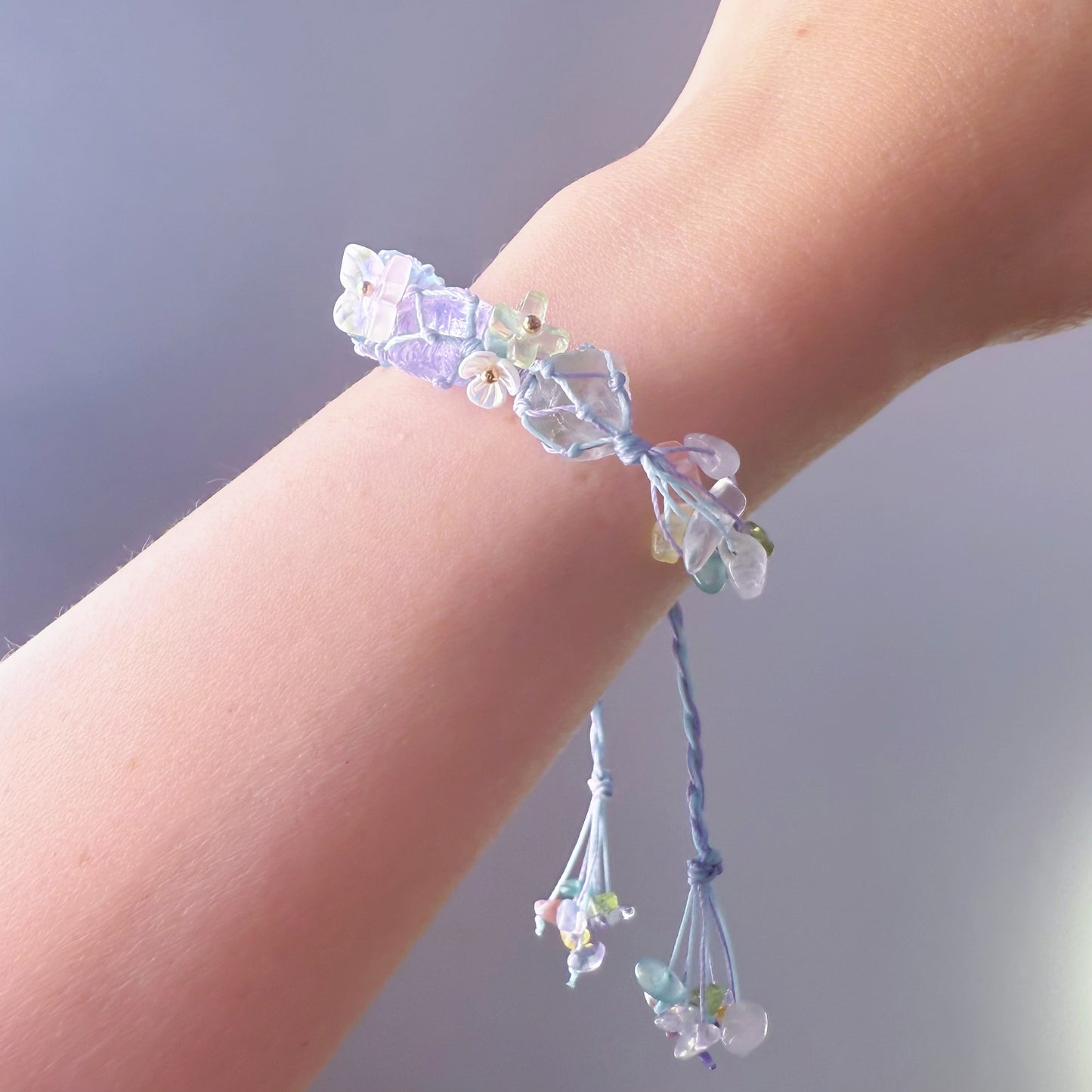 Quartzberry - Throat and Crown Chakra Aquamarine Amethyst Blue Macrame Bracelet