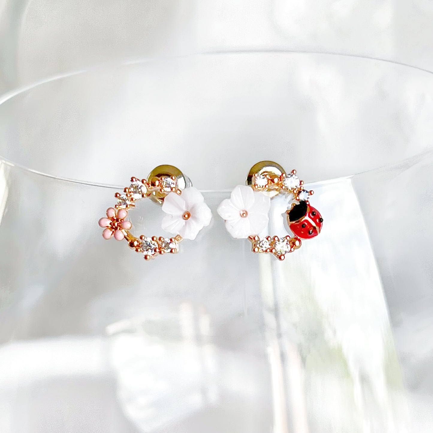 Flower and Ladybird Wreath Earrings-Ninaouity