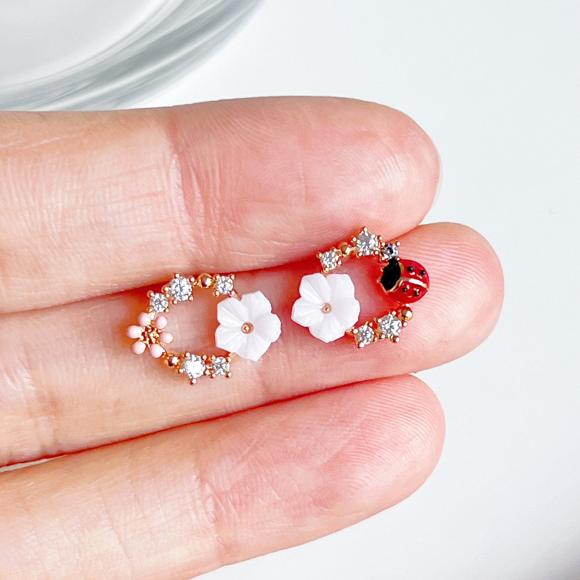 Flower and Ladybird Wreath Earrings-Ninaouity