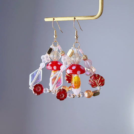 Handmade Fly Agaric Woodland Red Mushrooms Earrings