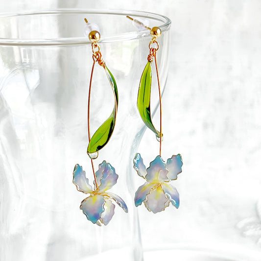 Handmade Blue Iris Flower Earrings-Ninaouity