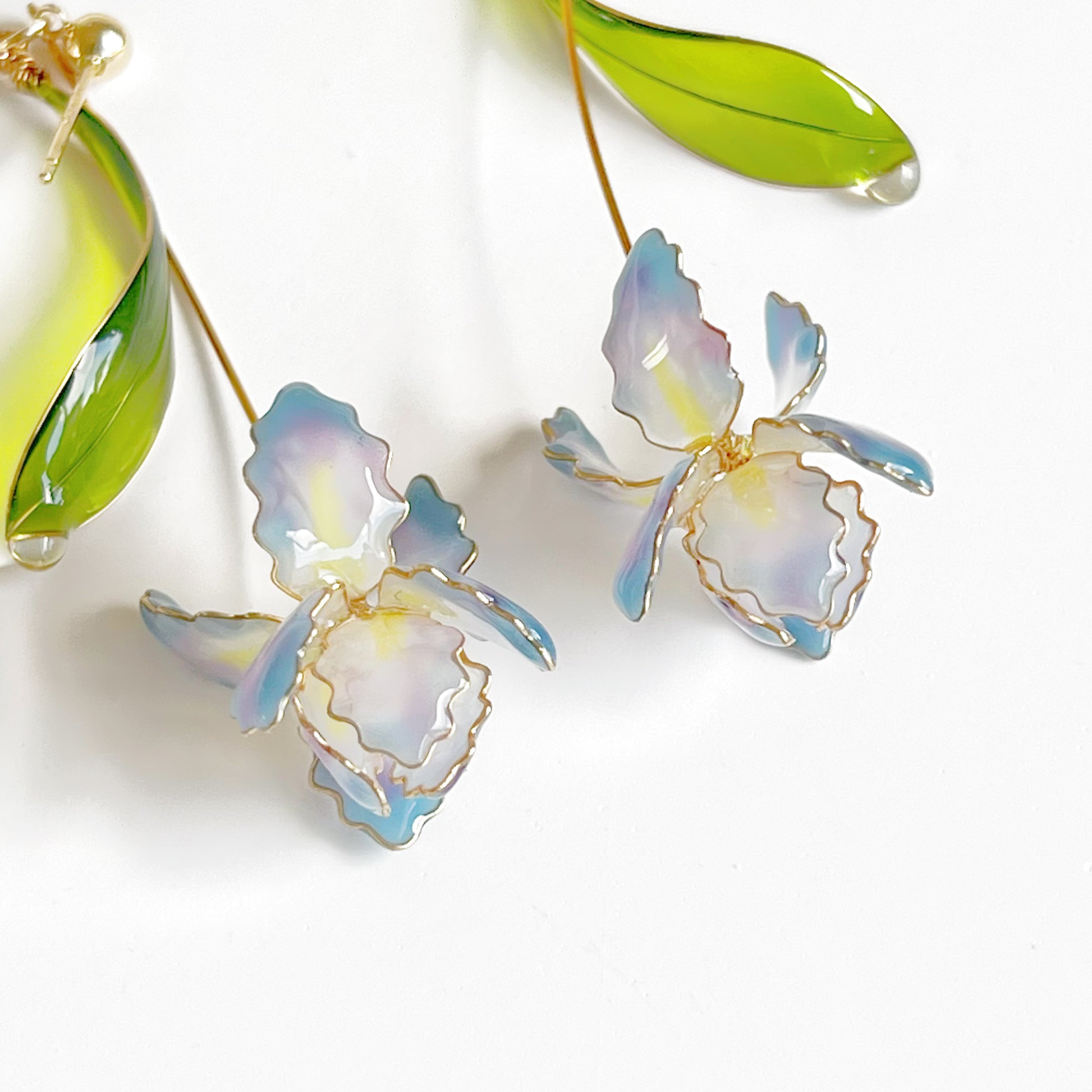 Handmade Blue Iris Flower Earrings-Ninaouity